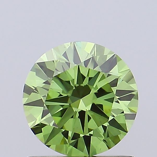 Actual 0.94 carat Vivid Green Round lab-grown diamond