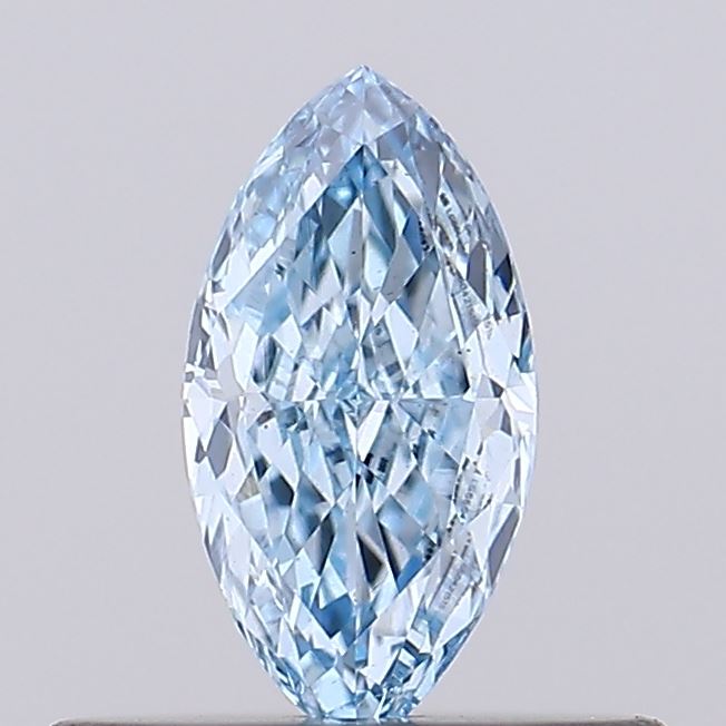 Actual 0.27 carat Intense Blue Marquise lab-grown diamond