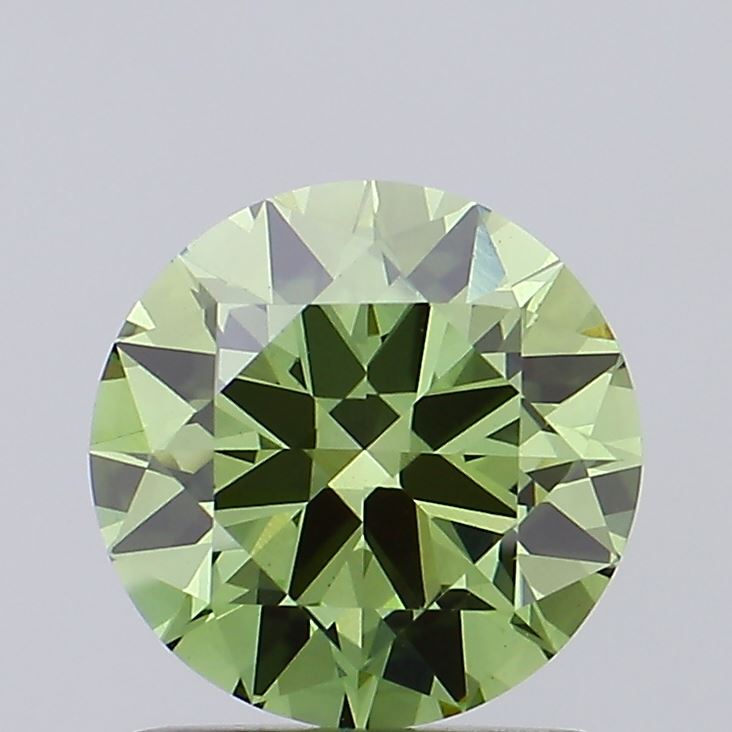 Actual 1.34 carat Vivid Green Round lab-grown diamond